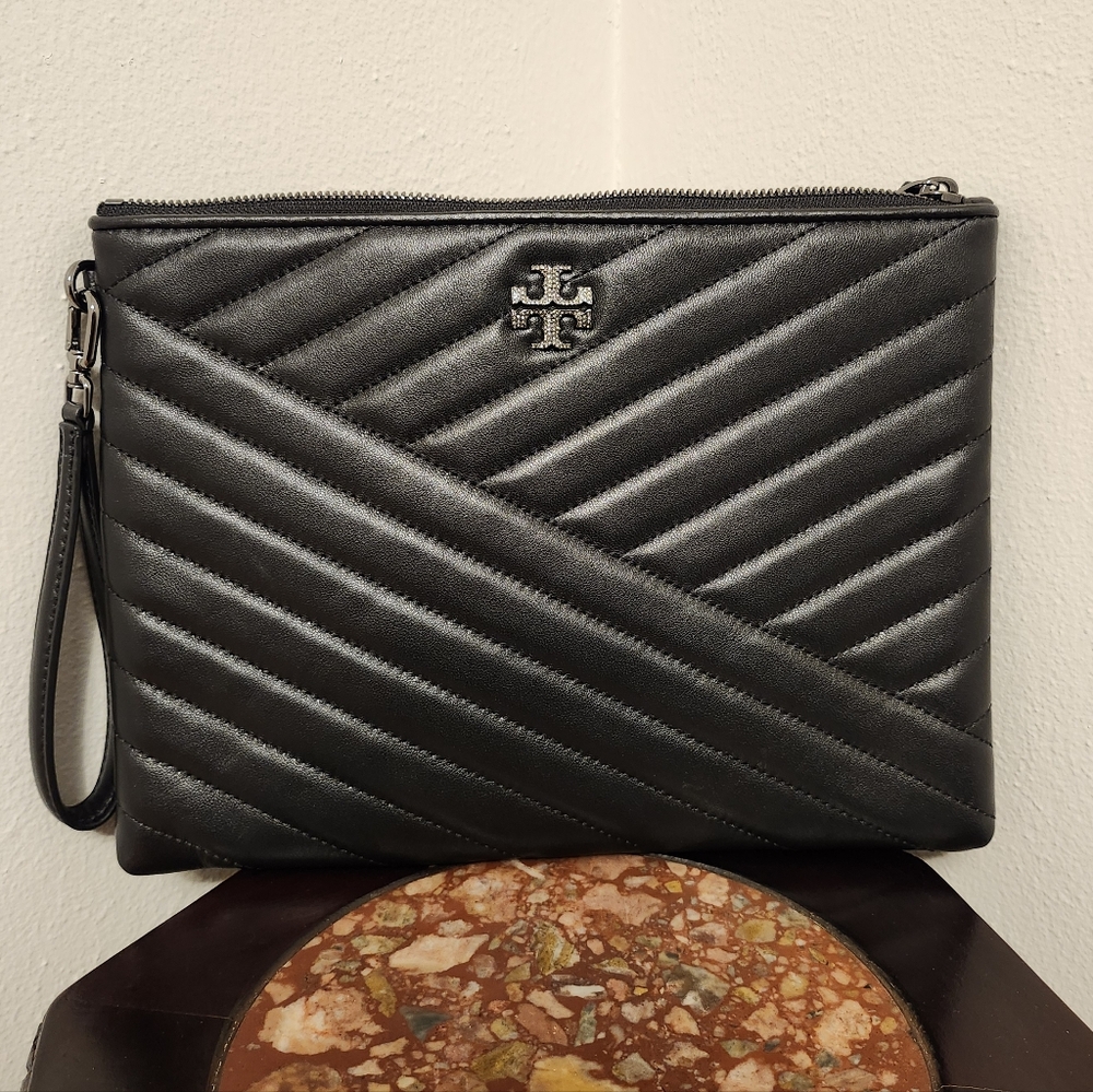 Tory Burch Kira Chevron Pave Logo Leather Clutch Wristlet